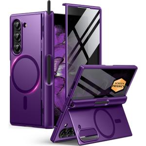 BERFY for Z Fold 6 Case Compatible with MagSafe, Privacy Screen Protector, Built-in Kickstand & S Pen Slot & Hinge Protection, Full Body Shockproof Phone Case for Samsung Galaxy Z Fold 6, Purple