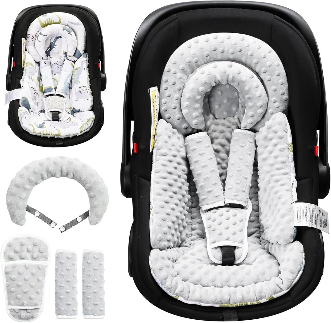 BOMOLOUR Infant Car Seat Insert with Removable Cushion for Baby Preemie Newborn Infant, Reversible carseat Insert Head Body Support Fits for Stroller, Baby Swing, Rocker, Bouncer, Bassinet - Grey