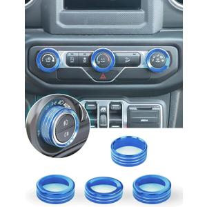 Savadicar HVAC Climate Control Panel Knob Trim Kits & Light Control Switch Cover, Air Conditioner Knob Aluminum Alloy Ring for 2018-2024 Jeep Wrangler JL JLU & Gladiator JT, Interior Accessories, Blue (large-0.59'')