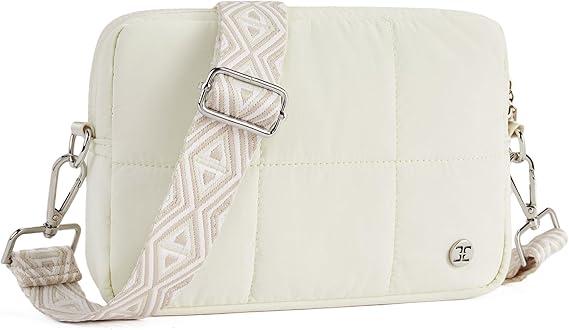 Telena Crossbody Bags for Women Cross Body Purse with Guitar Strap Lightweight Puffer Shoulder Bag for Travel, Color: Beige
