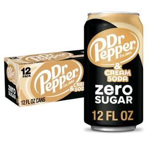 DR PEPPER and Cream Soda Zero Sugar, 12 fl oz cans, 12 pack (EXP 10/07/26)