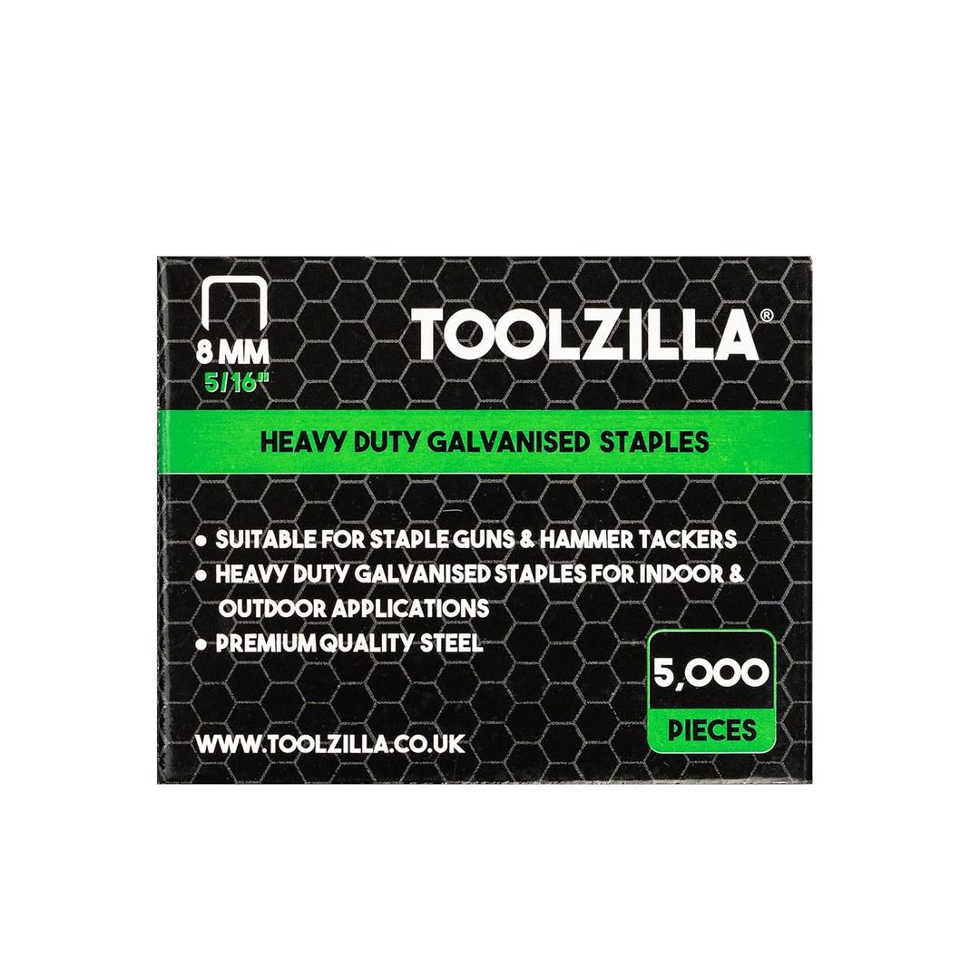 TOOLZILLA Heavy Duty Staples for Staple Gun - Pack of 5,000 Toolzilla Galvanized 8mm Staples (Narrow Crown) (21/64 inch (8MM))