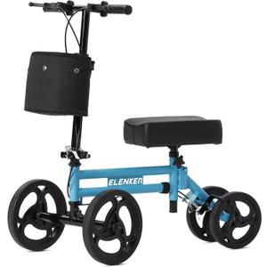 ELENKER Adjustable Steerable Knee Scooter for Foot Injuries Ankles Surgery Medical Knee Walker Crutches Alternative Light Blue