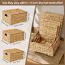 Wicker Storage Baskets with Lids,Multi-size 3 Pack Natural Water Hyacinth Wicker Nesting Baskets,Decorative Storage Ratten Boxes for Organizing,Storage,and Gifts