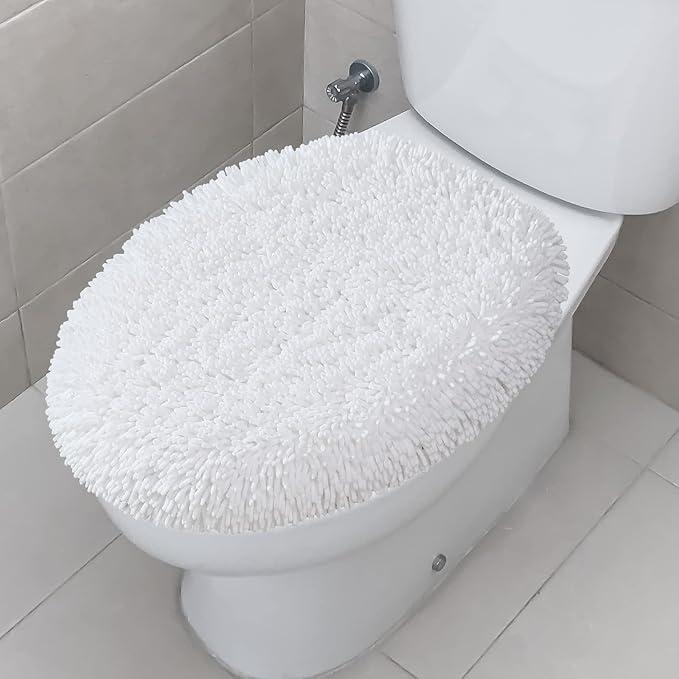 Bathroom Toilet Lid Cover, Ultra Soft Plush Seat Covers, Fluffy Absorbent, 19x21 Inches, Standard Toilet Lids for Bathroom Machine Wash & Dry, White
