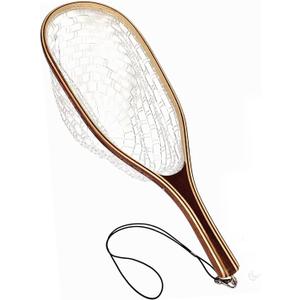 Aventik Fly Fishing Landing Net for Trout Soft Rubber Ghost Mesh Catch and Release Wooden Frame Lightweight and Tangle-Free