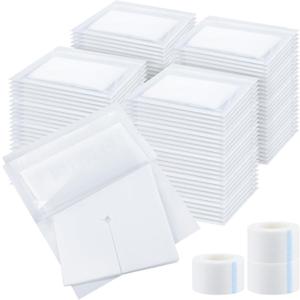 Timgle 200 Pcs 4" x 4" Split Gauze Pads 6 Ply Split Drain Sponge Gauze Non Woven Slit Bandage Sponges with 2 Roll of Tape for Wound Care Tubes Drains Supplies