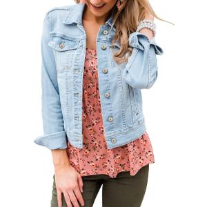 Vetinee Womens Stretch Button Down Long Sleeve Pockets Denim Jean Trucker Jacket (Blue, XXXL)