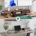Dual Monitor Stand Riser, Adjustable Length & Swivel Angle Monitor Stand, Ergonomic Monitor Stand with Drawer & Side Pockets, Desktop Organizer and Office Desk Accessories, Rustic Brown