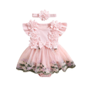Douhoow Baby Girl Dress Romper Baby Romper Dress Flowers Embroidery Tulle Skirt Infant Girl Summer Clothes with Headband, Size 9-12 months