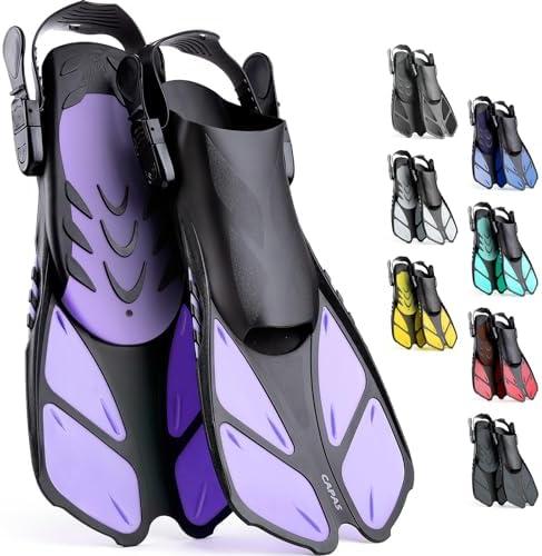 CAPAS Snorkel Fins, Swim Fins Travel Size Short Adjustable for Snorkeling Diving Adult Men Women Kids Open Heel Swimming Flippers, ML-XL, 9-13