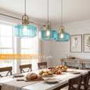 11.8in Mid Century Modern Pendant Light, Gold Large Blue Glass