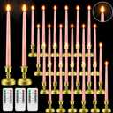 24 Pack Flameless Taper Candles with Remote Control and Timer Flickering LED Taper Candles Realistic 3D Flame LED Window with Base Holiday Wedding Home Decor(Pink)
