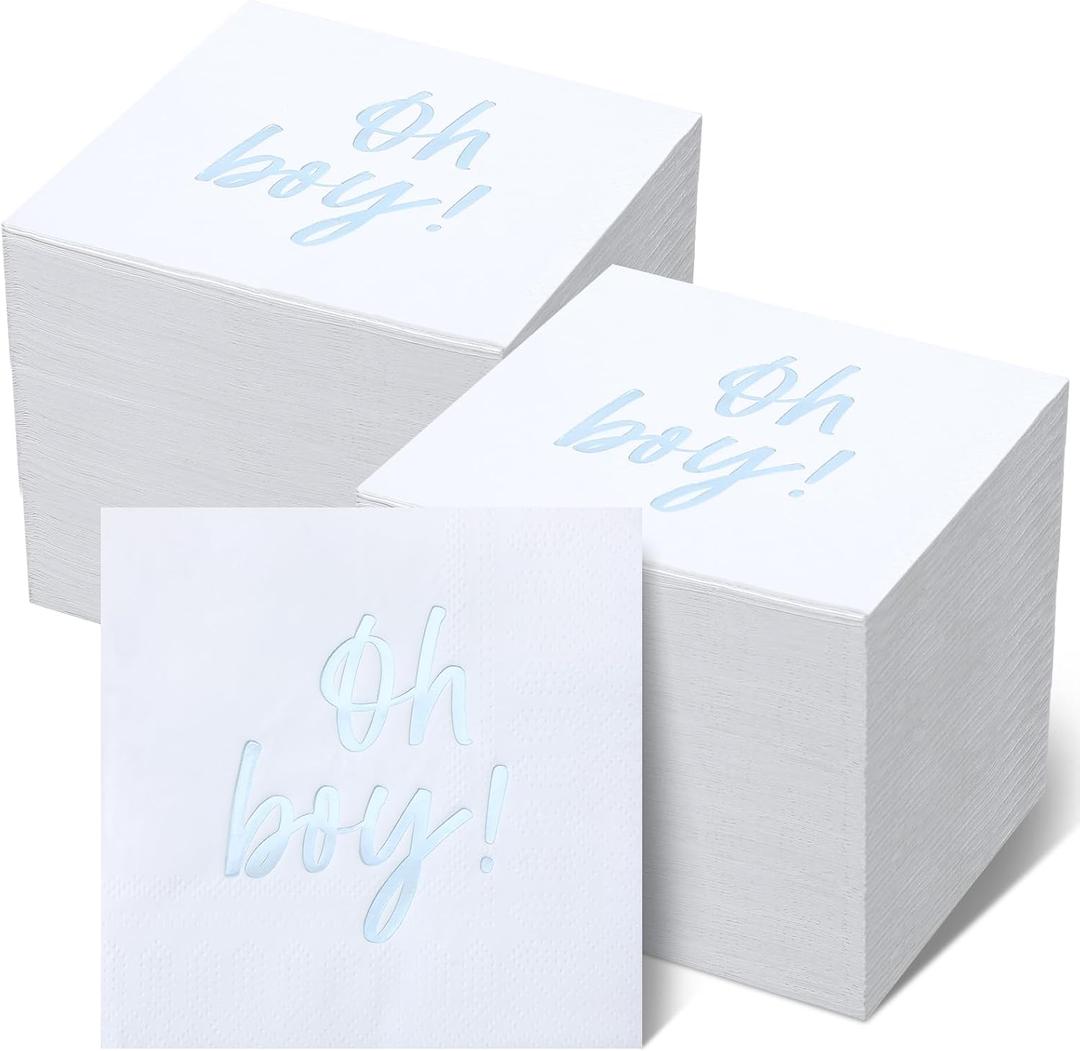 100 Pcs Boy Baby Shower Napkins Paper Luncheon Beverage Napkins for Baby Shower Blue Foil Guest Serviette 5 x 5 Inch for Boy Welcome Party Dinner Cocktail Decorations(Blue)