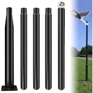 Street Light Pole 16ft Tall - Black Outdoor Adjustable Metal Street Lamp Post for Lights with Rebar Cage and Expansion Bolt
