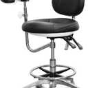 Medical Dental Assistant Chair with Rotatable Armrest Rolling Medical Chair Ergonomic Swivel Seating Back Support Dentist Stool for Clinics, Dental Offices, Labs-Black