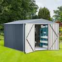 10x10 FT Outdoor Metal Storage Shed, Large Metal Sheds with Sturdy Frame Structure, Garden Tool Shed with Lockable Door for Garden, Lawn, Backyard, Gray