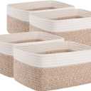OIAHOMY 4 Pack Storage Baskets for Organizing, Small Bins for Shelves, Cute Decorative Storage Bins, Organizer Baskets for Gifts Empty, 13''Lx8.7''Wx5.1''H, Brown/White