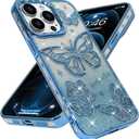 BITOBE Designed for iPhone 12 Pro Max, Cute 3D Butterfly Case Slim Plating Glitter Bling Luxury Cover for Women Girls Protective Camera Protection Bumper 6.7" Blue