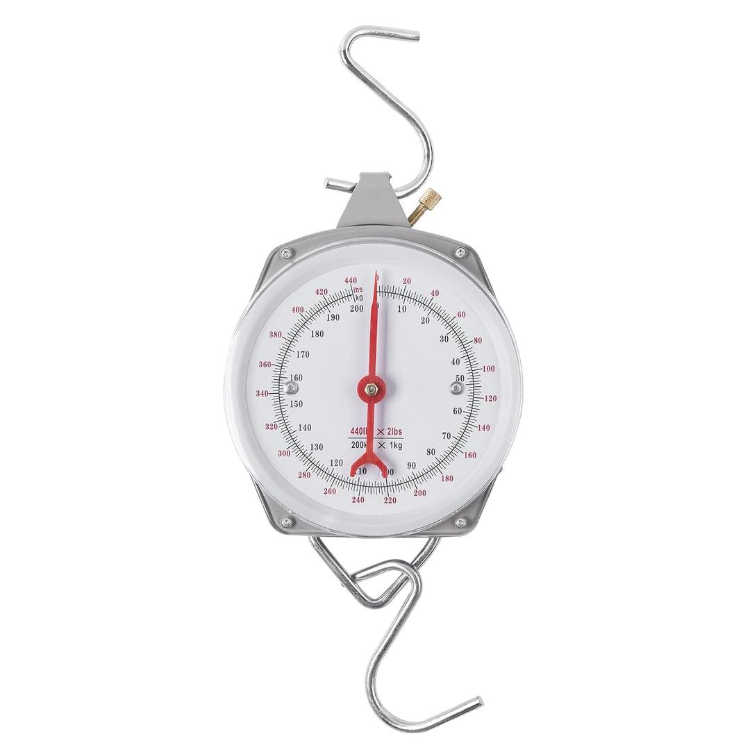 Mechanical Hanging Scales 440lb/200kg, High Accuracy Large Display Spring Dial Weight Scale Big Game Scale for Kitchen Fishing Hunting Farms