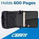 Case-it Mighty Zip Tab School Zipper Binder | 3-Inch O-Rings, 600-Sheet Capacity, 5-Subject Expanding File Folder, Multiple Pockets & Storage Organizer, Shoulder Strap | D-146 Jet Black