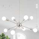 Plug in Chandelier 8 Lights Pendant Light Hanging Lights Fixture Ceiling with Plug in Cord 16.4ft & On/Off Switch Brushed Nickel Sputnik Chandelier for Dining Living Room Kitchen Foyer