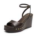 DREAM PAIRS Wedge Sandals for Women, Dressy Platform Square-Toe Ankle Buckle Studded Fashion Sandals for Summer, Size 9, Brown, SDWS26001W