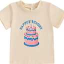 Happy Birthday Girl Boy T-Shirt One/Two/Three/Four/Five/Six Year Old Tee Shirt Toddler Cake Smash Outfit for Kids (Beige)