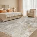 Tortania Washable 7x9 Area Rug for Living Room: Modern Abstract Neutral Large Soft Thin Rugs - Non Slip Indoor Carpet for Bedroom Dining Room Office Nursery Home Floor Decoration - Brown Grey