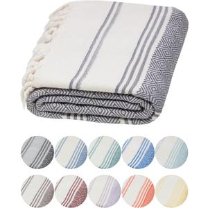 DEMMEX Organic Diamond Turkish Bath & Beach Towel | 100% Oeko-TEX Certified Cotton, Ultra-Soft, Quick-Dry, Lightweight, Compact & Oversized Luxury Peshtemal Towel, Prewashed, 71"x36", Dark Gray
