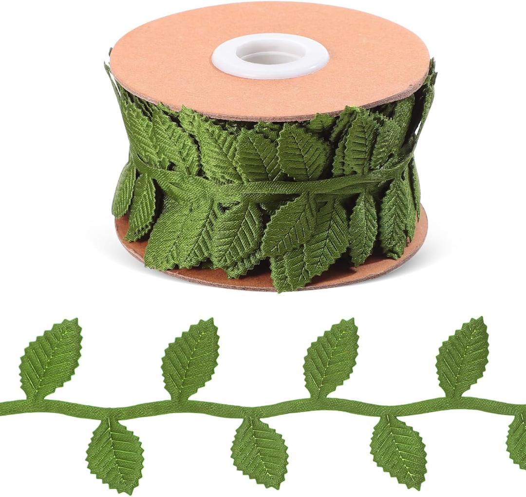 NUOBESTY Olive Leaf Trim Ribbon Fabric Green Leaf Ribbon Artificial Vines Leaf Lace Ribbon DIY Craft Envelope Wrapping Decoration Wedding Home Party Decor 10 Meters