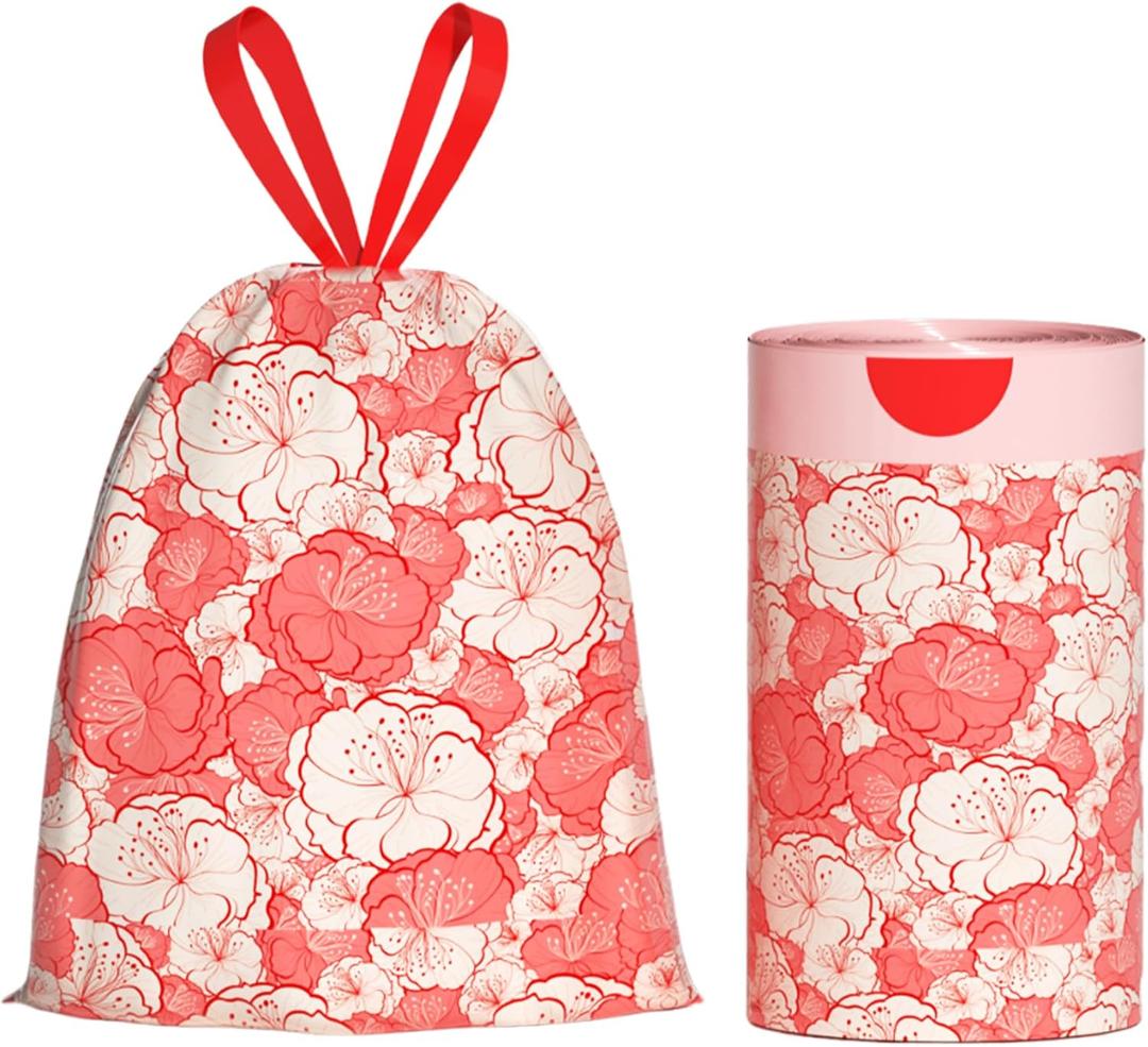 13 Gallon Trash Bags Drawstring, 50 Count Tall Kitchen Trash Bags, Sturdy Large Trash Bags, Plum Blossom Printed Garbage Bags 13 Gallon Tall Kitchen, Tear Resistant Kitchen Garbage Bags for Kitchen