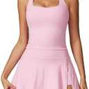 ABOCIW 2 Piece Tennis Dresses for Women Side Slit Mini Skirt Set Racerback Workout Crop Tank Top Golf Outfits, Size XS