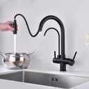 Matte Black Kitchen Faucet with Pull Down Sprayer, Black Kitchen Sink Faucet with Drinking Water Faucet,2 Handle 3 in 1 Water Filter Purifier Faucets
