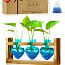 Nacome Plant Terrarium for Office Decor: Birthday Gifts for Plant Lovers Women Mom Wife - Wooden Stand Tabletop Planter 3 Bulb Glass Vase Heart Shaped for Hydroponics Indoor Home (Blue)