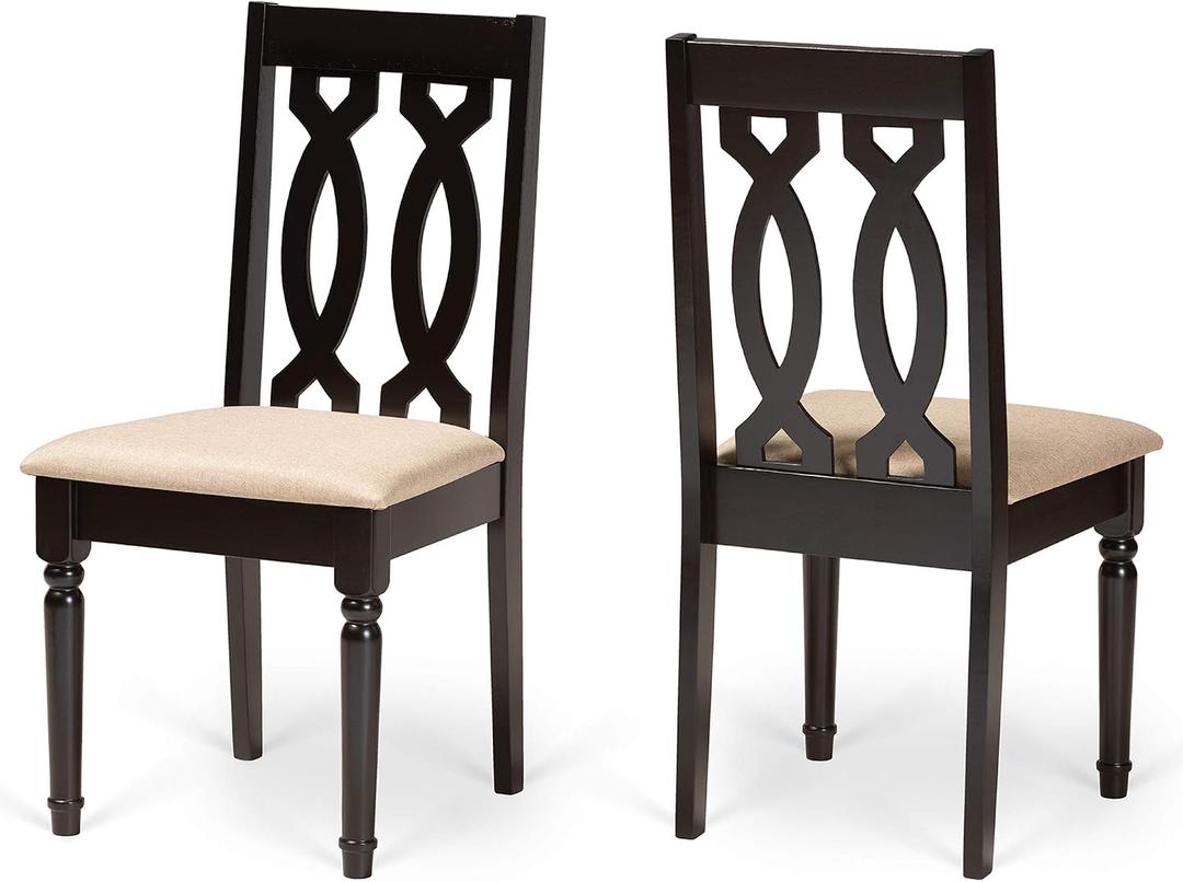 Baxton Studio Cherese Dining Chair and Dining Chair Sand Fabric Upholstered and Dark Brown Finished Wood 2-Piece Dining Chair Set