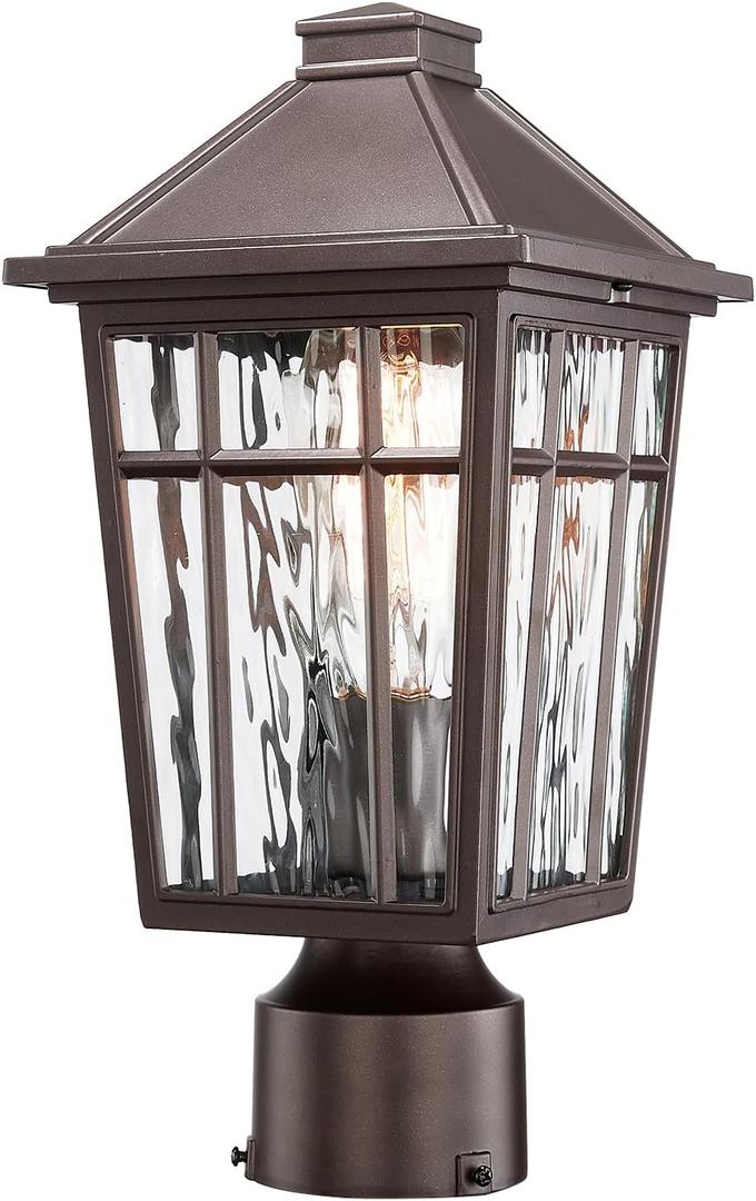 Darkaway Outdoor Post Lights Lamp Post Light Fixture, Waterproof Aluminum Housing with Water Ripple Glass, Fence Post Deck Lighting for Garden Patio Pathway (Medium-1 Pack, Oil-Rubbed Bronze)
