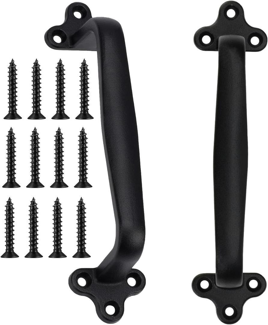 2 Pcs 7.6" Gate Handle Carbon Steel Casting Sliding Barn Door Handles, Fence Outdoor Barn Door Hardware Iron Hardware Pulls (Vintage Farmhouse Cabinet Pulls,Garage(with Screws)