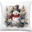 Foritho Snowman Pillow Covers 18x18, Floral Christmas Pillow Covers for Couch Bed, Snowman Decor, Winter Home Decor, Christmas Decorations for Living Room Bedroom Home Office 2 PACK