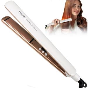 Flat Iron Hair Straightener, Ultra-Thin Nano Titanium 1  inch Thin Hair Iron 10-Second Heat-up, Auto Shut-Off, 2-in-1 Hair Straightening and Flat Iron Curler with Transparent LED Display