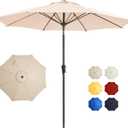 9FT Large Outdoor Patio Umbrella Pool Market Umbrella-UV Resistant, Easy Push Button Tilt and Crank, 8 Sturdy Ribs Heavy-Duty Table Umbrella for Deck, Backyard,Garden (Beige)