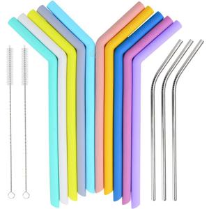 Set Of 10x High Grade Silicone Drinking Straws 10.5 Eco Friendly Reusable Silicon Straw With 3x 8.5 Stainless Steel Straws And 2x Cleaning Brushes User Friendly, BPA Free, Safe And Non Toxic