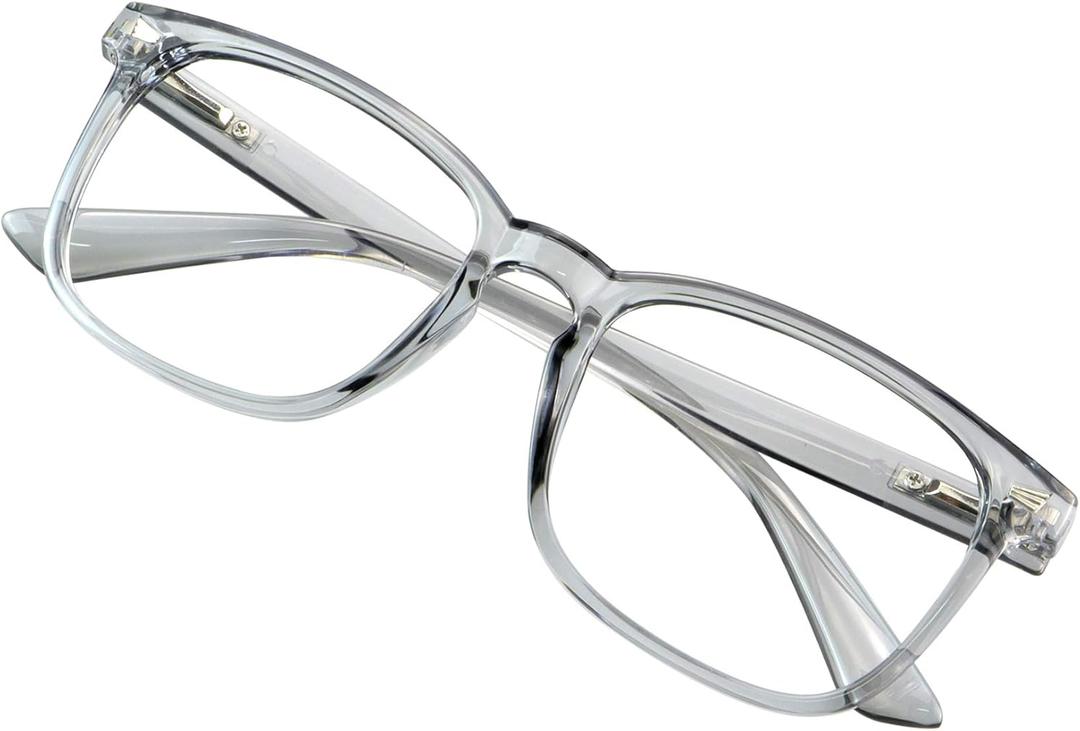 VisionGlobal Blue Light Blocking Glasses for Women/Men, Stylish Square Frame, Anti Glare (Clear Gray, 1.50 Magnification)