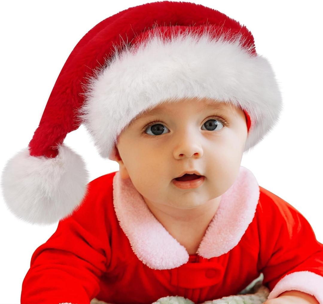 Baby Santa Hat for Newborns  Soft Red Faux Fur Christmas Cap, Classic Holiday Santa Claus Hat for Boys & Girls, Photo Prop & Party Costume