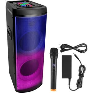 Pyle 12 Portable PA Speaker - 600 Watts High-Powered Wireless Speaker System with Dual Subwoofers, Flashing Flame LED Lights, Built-in Rechargeable Battery, AUX/MP3/USB/FM Radio (Deep Black)