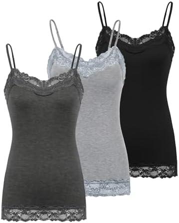 Kate Kasin Women's Adjustable Spaghetti Strap Lace Trim Cami Tunic Tank Top 3PACK Size 2XL