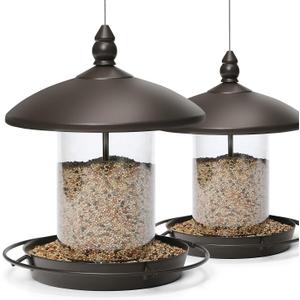 Pack of 2 - Metal Roof Bird Feeder for Backyard Birds, Bronze.