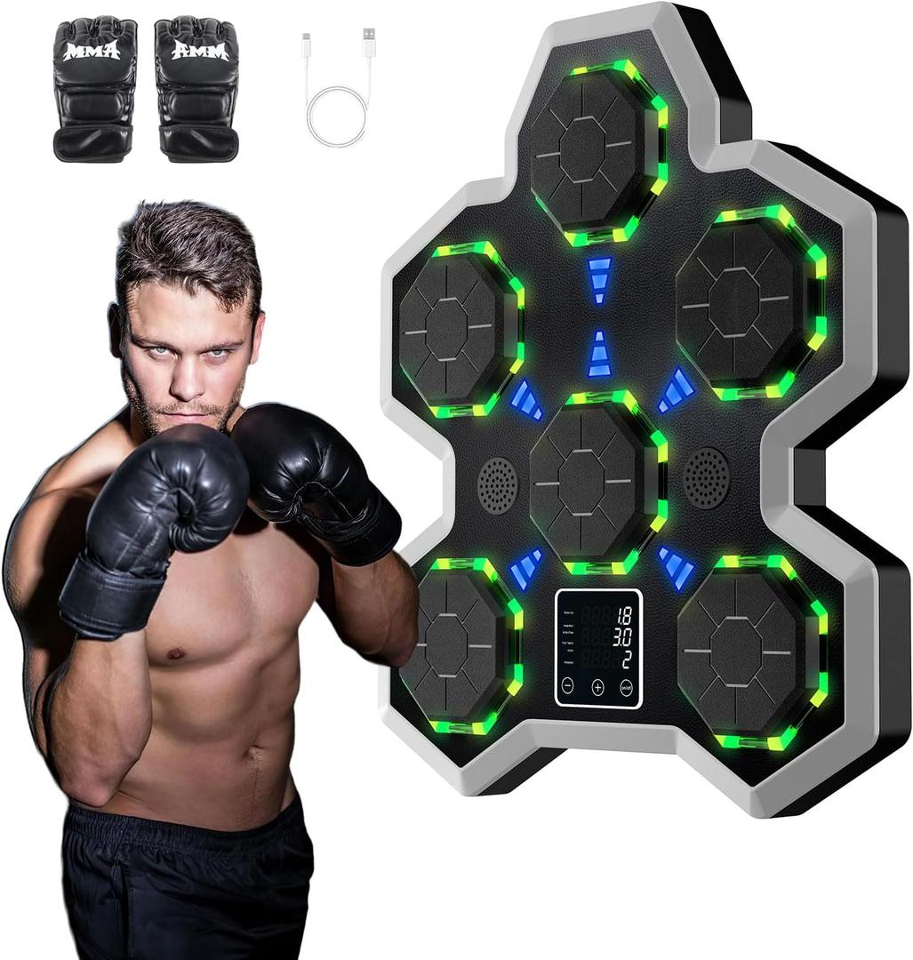 RELAXJOYHN Music Boxing Machine,Boxing Machine Wall Mounted,Smart Bluetooth Musical Beat Boxing Trainer With Gloves,Electronic Boxing Equipment Punching Workout Machine For Adults Home,Indoor and Gym1