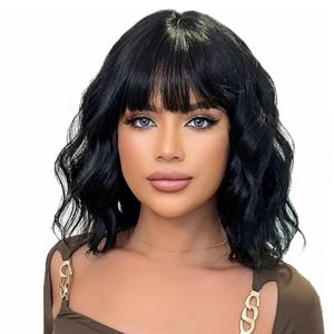 MOSINA Black Bob Wig for Women Short Wig with Bangs for Women Cosplay Wig Synthetic Wigs Halloween Wigs (12 Inch)