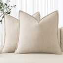 MIULEE Decorative Linen Pillow Covers 24x24 Inch Natural Beige ​Boho Farmhouse​ ​Neutral Couch Throw Pillows for Bed Pack of 2 Accent Outdoor Pillowcase Modern Sofa Cushion Livingroom Home Decor